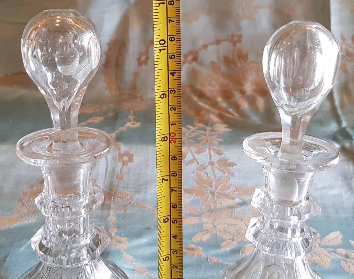 Pair Of Decanter Bottles Bohemian Crystal Carafes XIX S H 27 Cm-photo-8