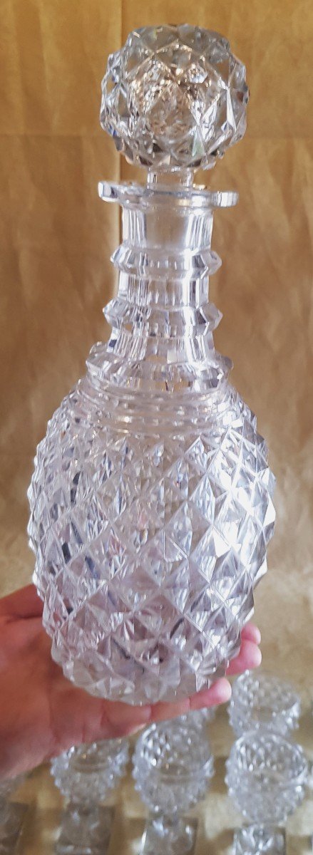 Ancien  Service  A Porto En Cristal Taillé Pointes De Diamant Epoque Regency Carafe + 12 Verres-photo-1