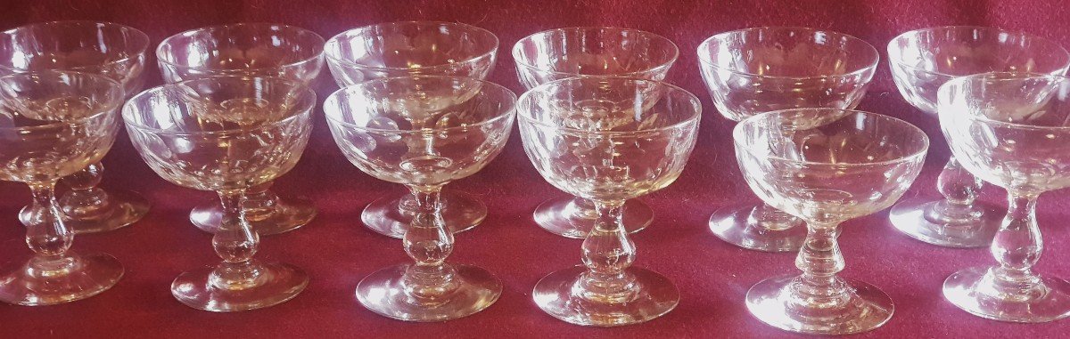 Set Of 20 Antique Cut Crystal Champagne Glasses