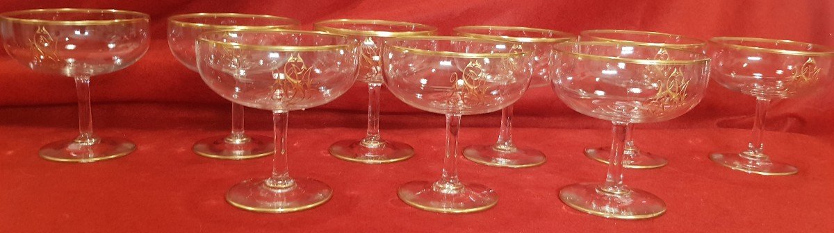 Series Of 9 Old Fruit Salad Cups Lobmeyr  Monogram Smn-photo-2