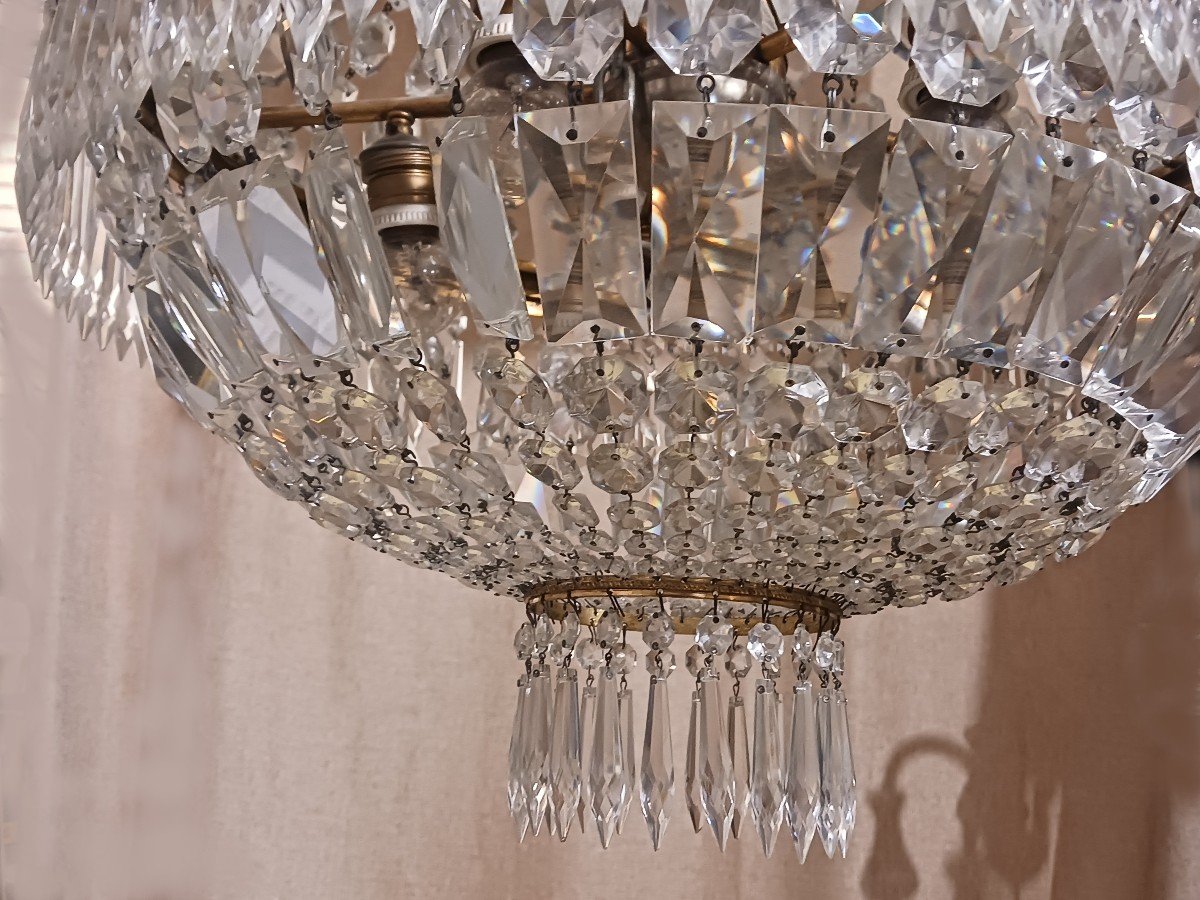 Pair Of Large Mongolfier Chandeliers In Crinoline Crystal-photo-2