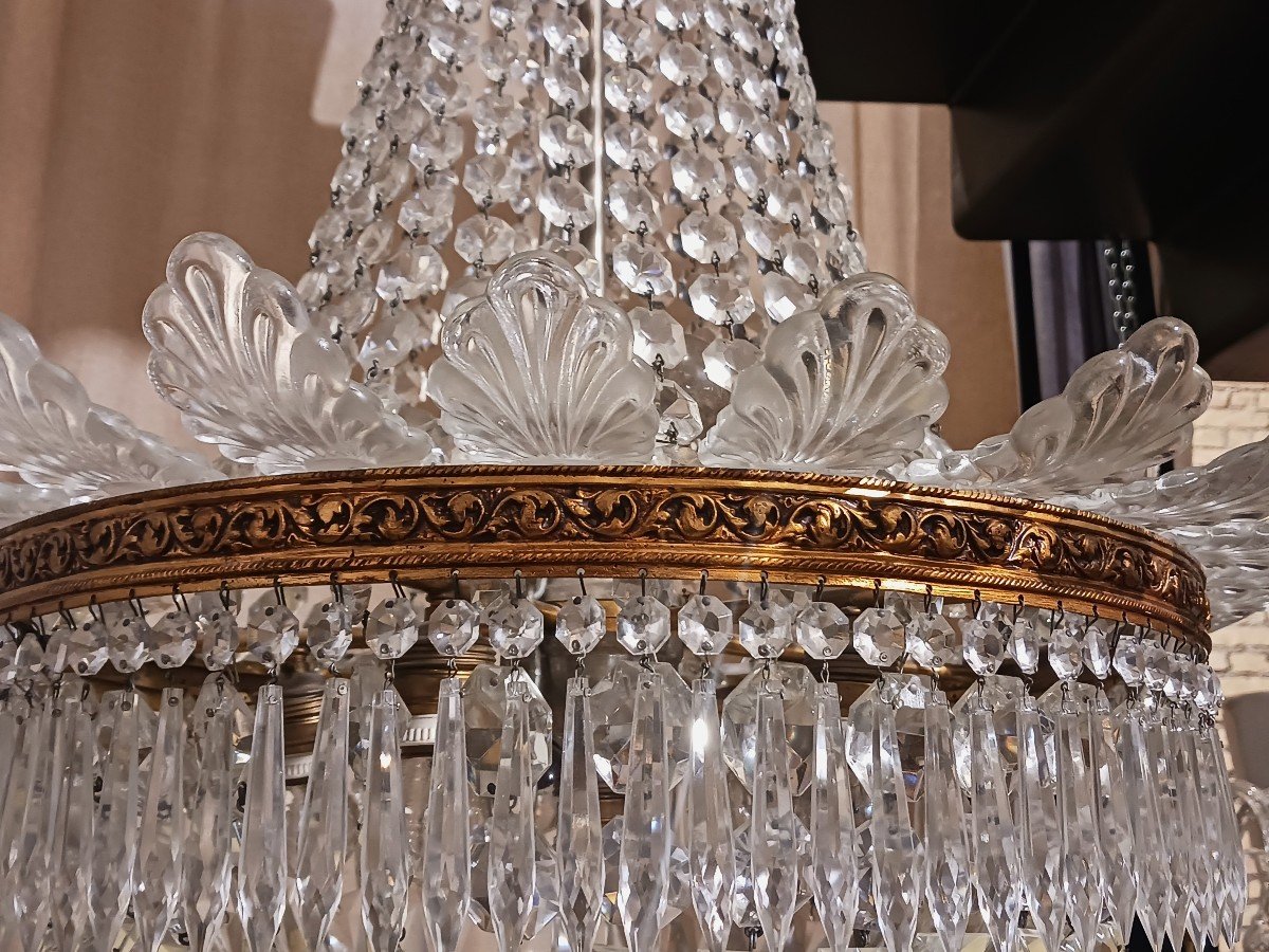 Pair Of Large Mongolfier Chandeliers In Crinoline Crystal-photo-4