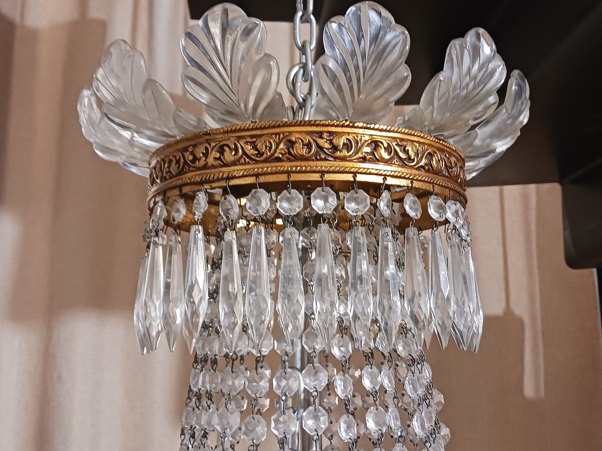 Pair Of Large Mongolfier Chandeliers In Crinoline Crystal-photo-1