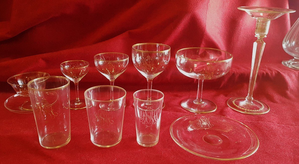 Set Of 14 Lobmeyr Muslin Glass Cups Monogram Smn-photo-2