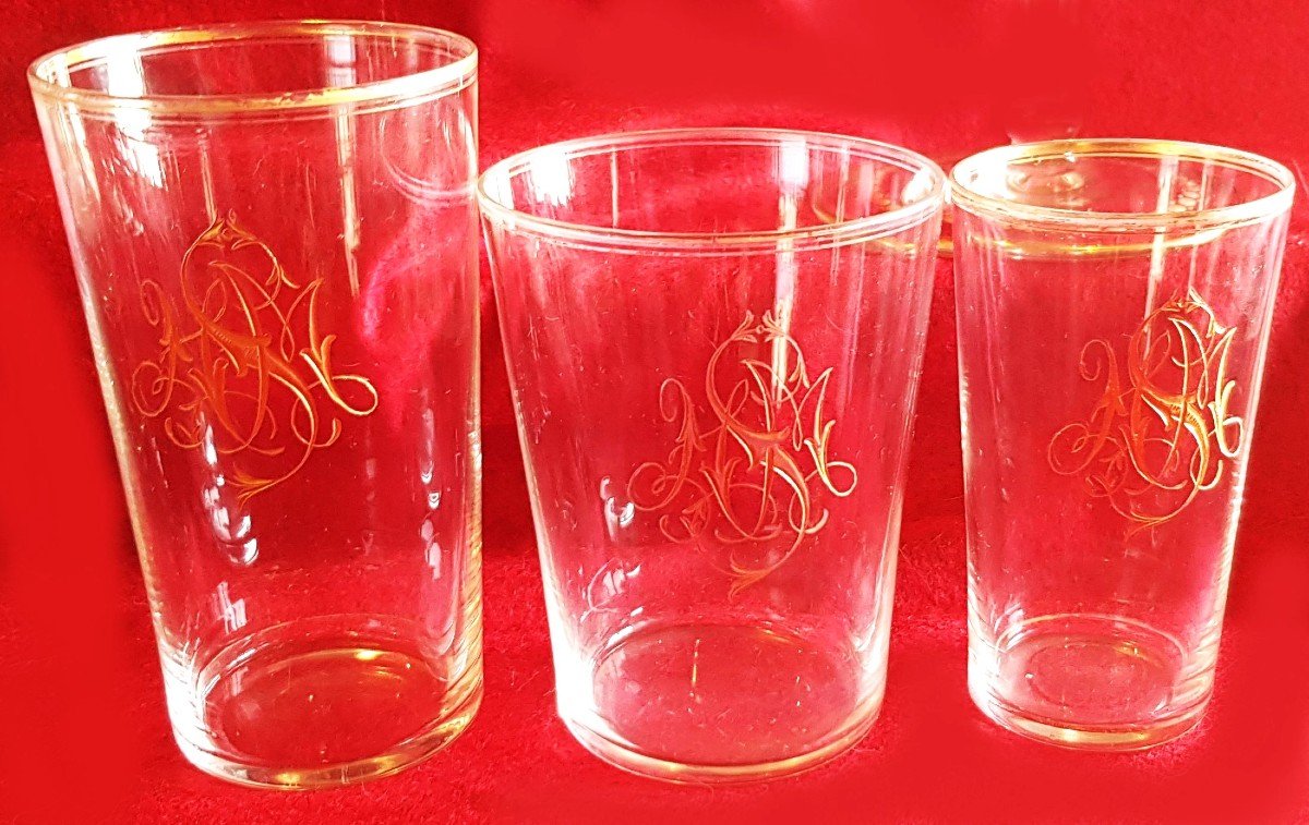 Set Of 14 Lobmeyr Muslin Glass Cups Monogram Smn-photo-3