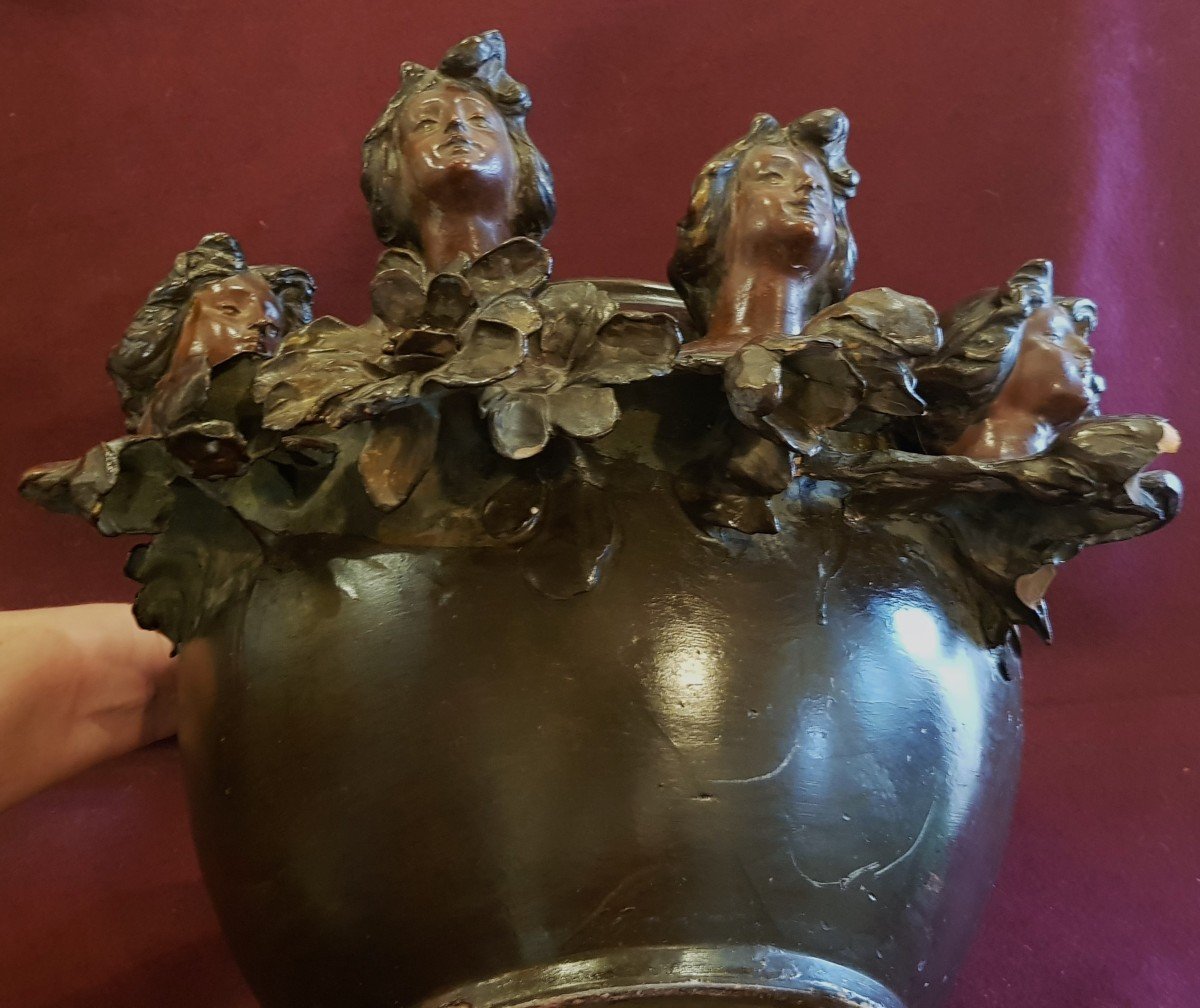 Grand Cache-pot Art Nouveau Italien En Ceramique-photo-4