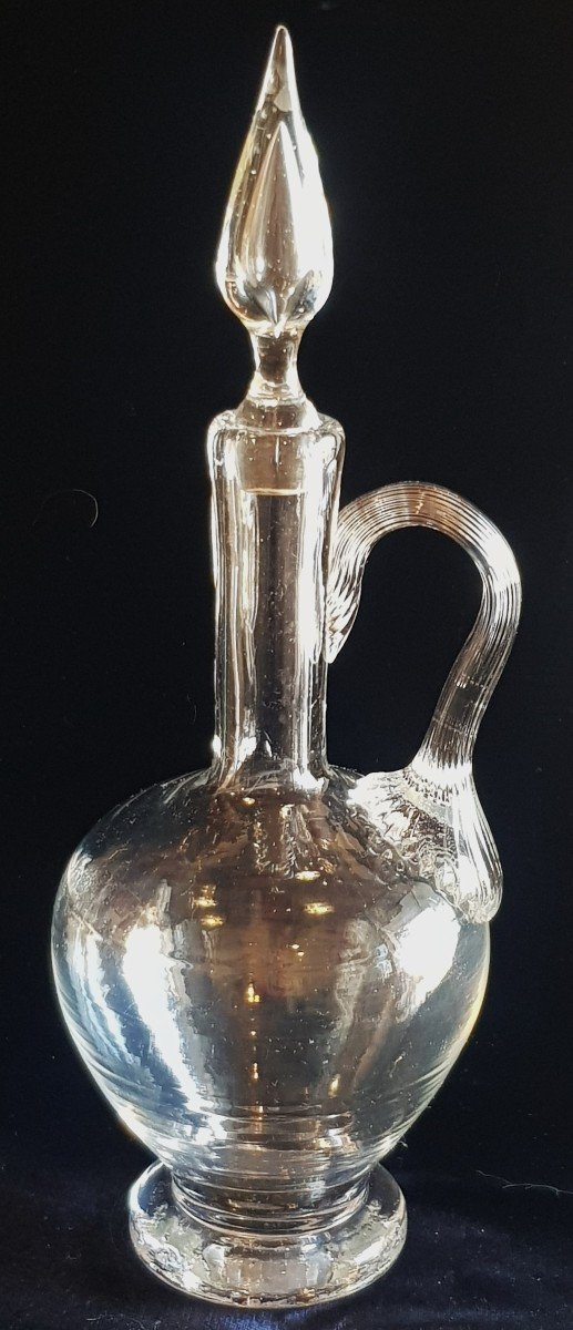 Old Jug Carafe In Blown Glass Early 20th Century-photo-4