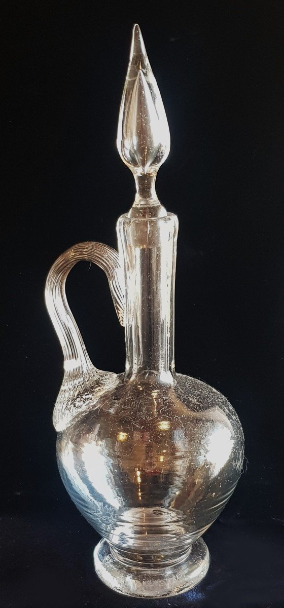 Ancienne Cruche Carafe En Verre Soufflé début  XX ème  siècle