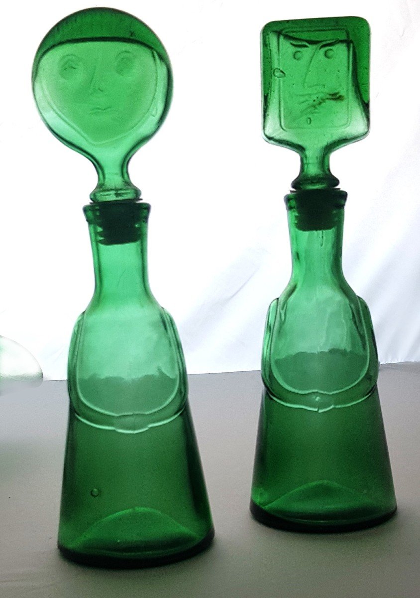 Pair Of Neiman Marcus Anthropomorphic Bottles In The Style Of Erik Hoglund For Kosta Boda-photo-2