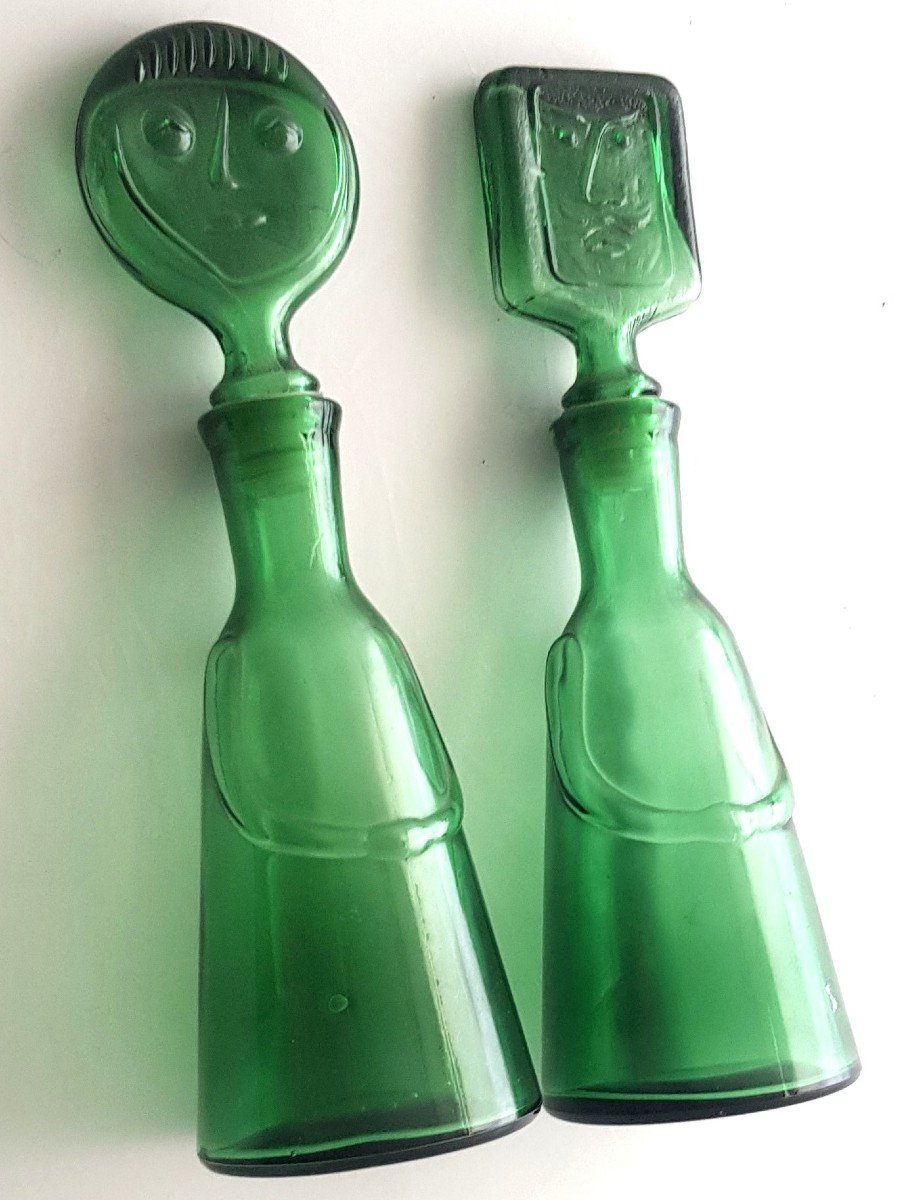 Pair Of Neiman Marcus Anthropomorphic Bottles In The Style Of Erik Hoglund For Kosta Boda