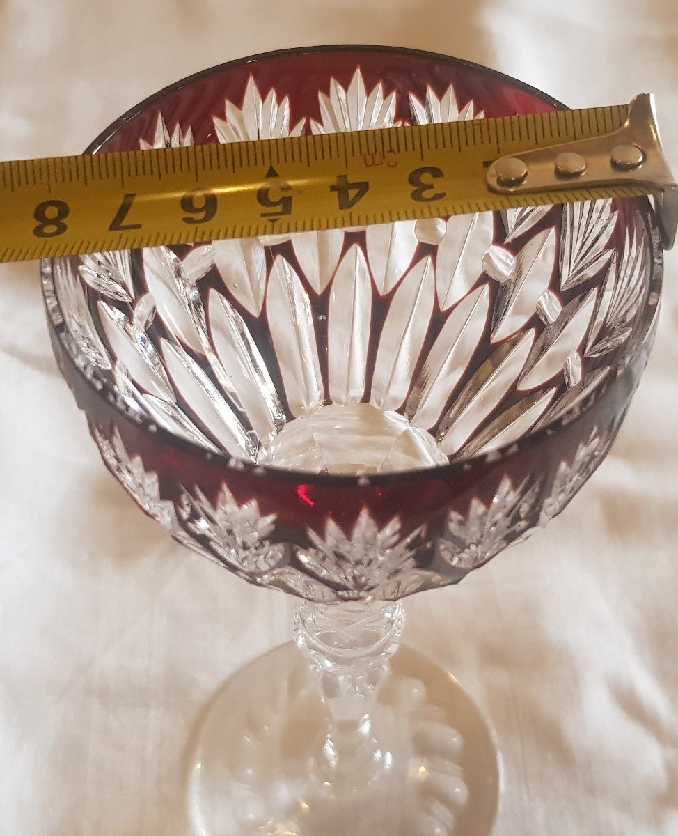 Series Of 6 Old Aperitif Glasses In Lorraine Harlequin Crystal-photo-8