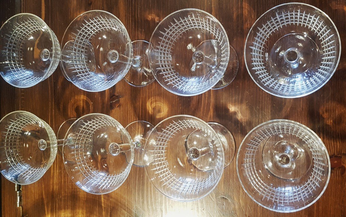 Ensemble 8 Coupes à Champagne En Cristal Taillé Similaires Au Modèle Nancy De Baccarat-photo-3