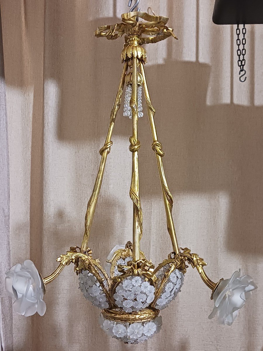 Ancien Lustre En Bronze Et Cristal Style Louis XVI-photo-2