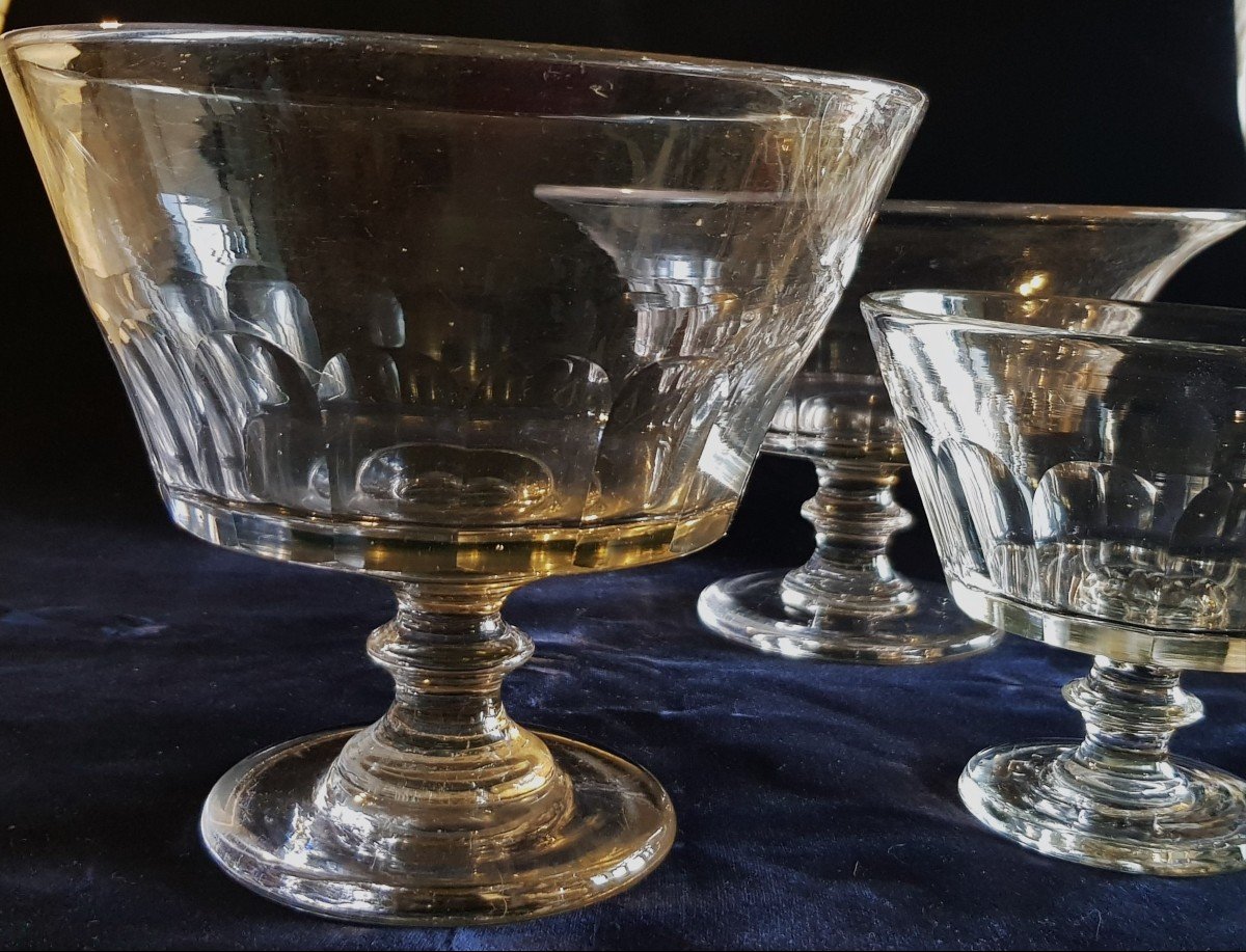 Lot Of 3 Large Old Standing Bowls In Cut Crystal  Mod Caton Saint Louis-photo-4