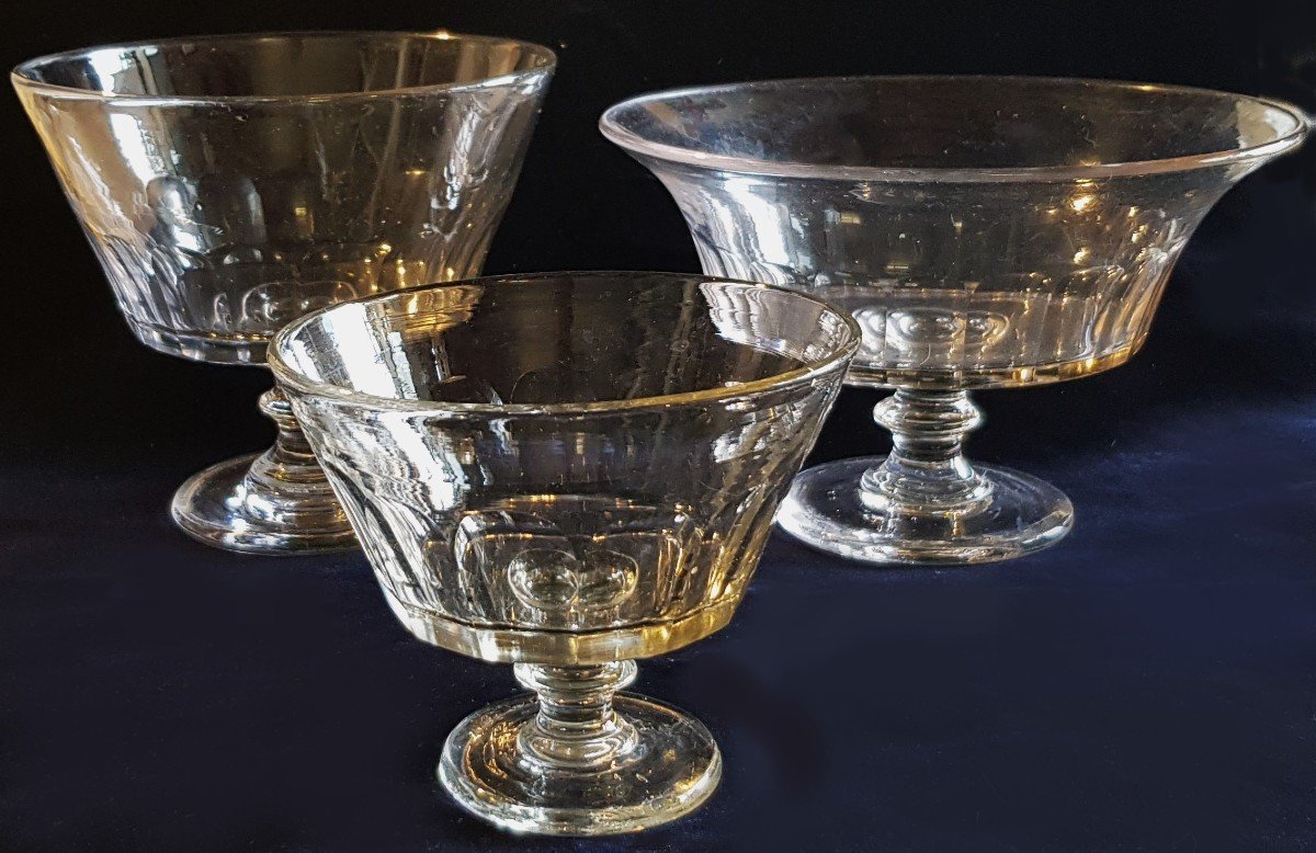 Lot Of 3 Large Old Standing Bowls In Cut Crystal  Mod Caton Saint Louis