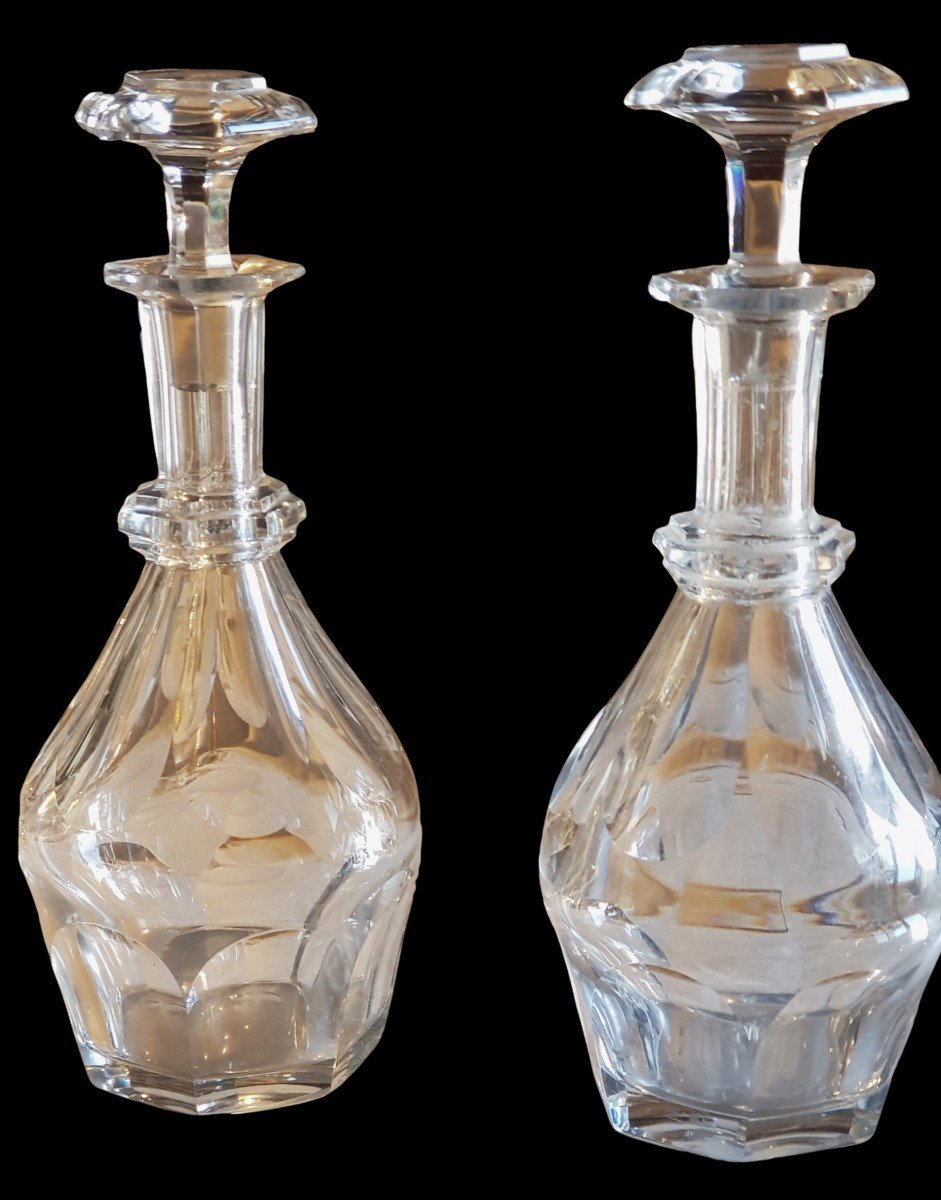 Pair Of Antique Baccarat Crystal Bottles Mod. Unbranded Harcourt-photo-2