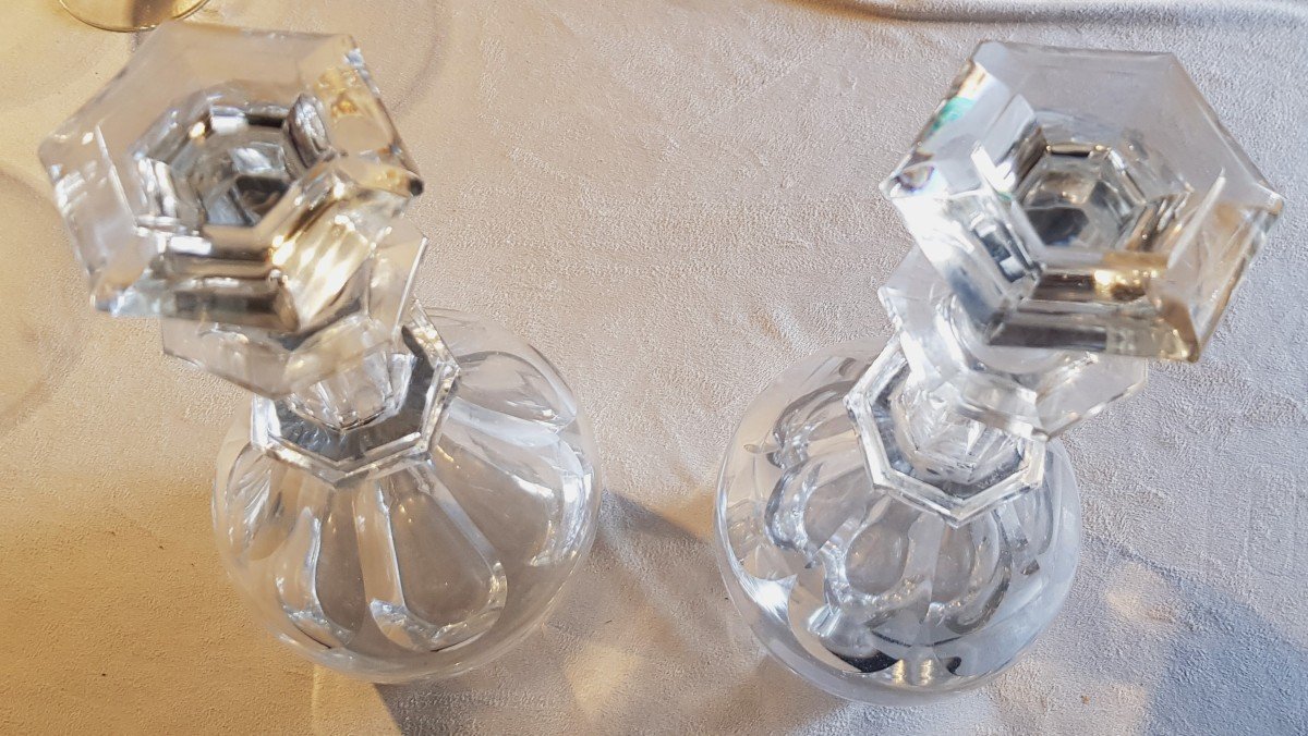 Pair Of Antique Baccarat Crystal Bottles Mod. Unbranded Harcourt-photo-2