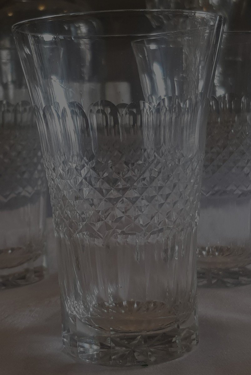 Set Of 12 Old Long Drink Glasses In Cut Bohemian Crystal-photo-4