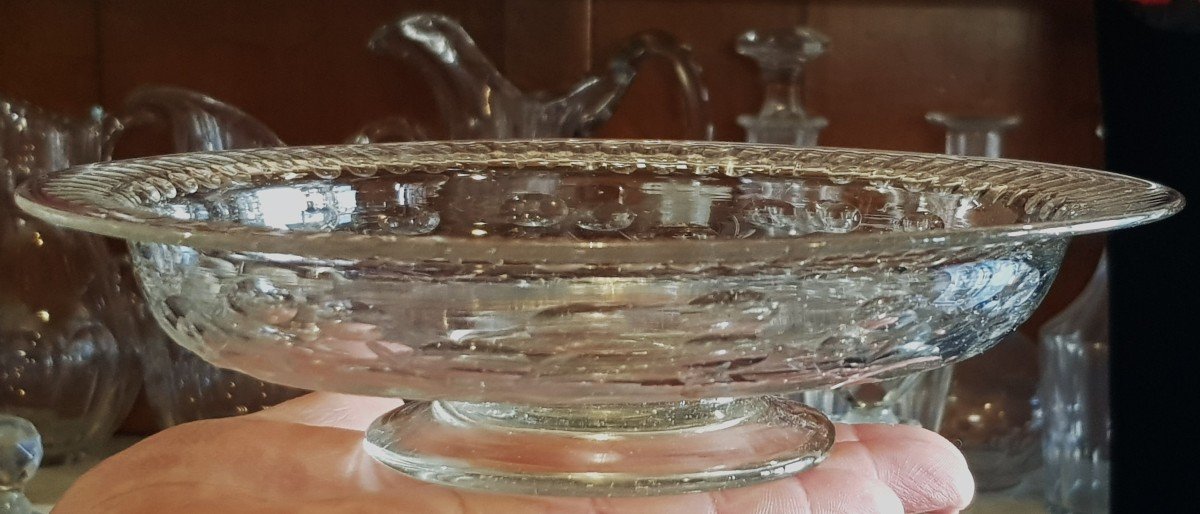 Coupe Sur Piedouche Ancienne XIX S Venitienne Verre Soufflé Et Gravé à La Roue