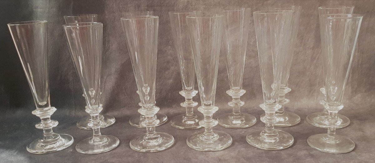 Lot Of 12 Old Champagne Flutes-photo-2