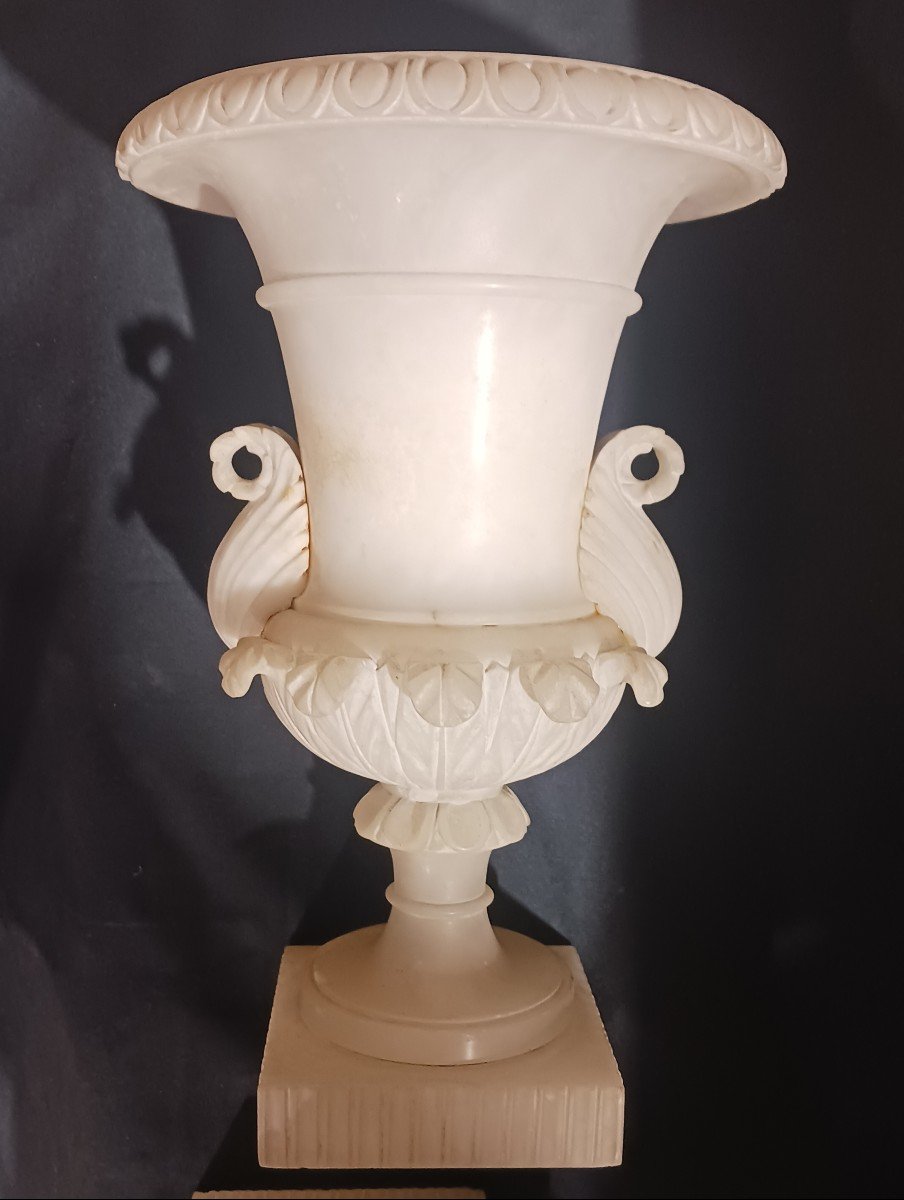 Ancienne Paire Vases Medicis Cassolettes En  Albatre-photo-2