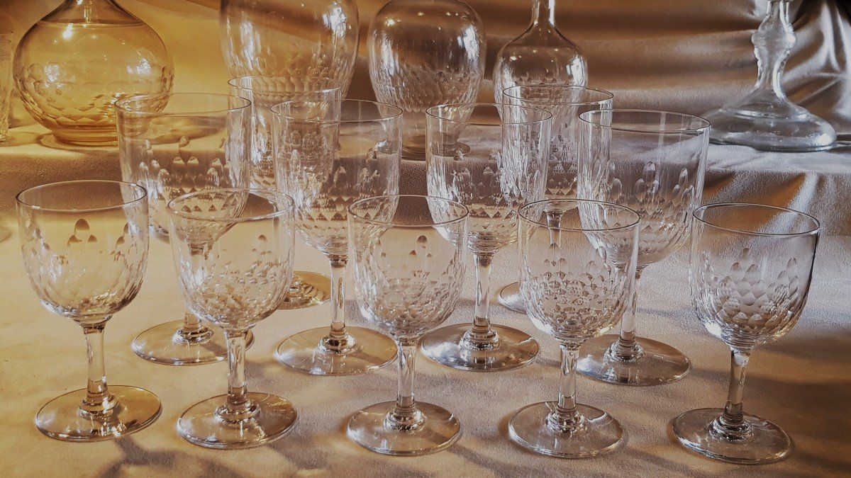 Lot Of 11 Antique Baccarat Crystal Glasses, Richelieu Model-photo-2