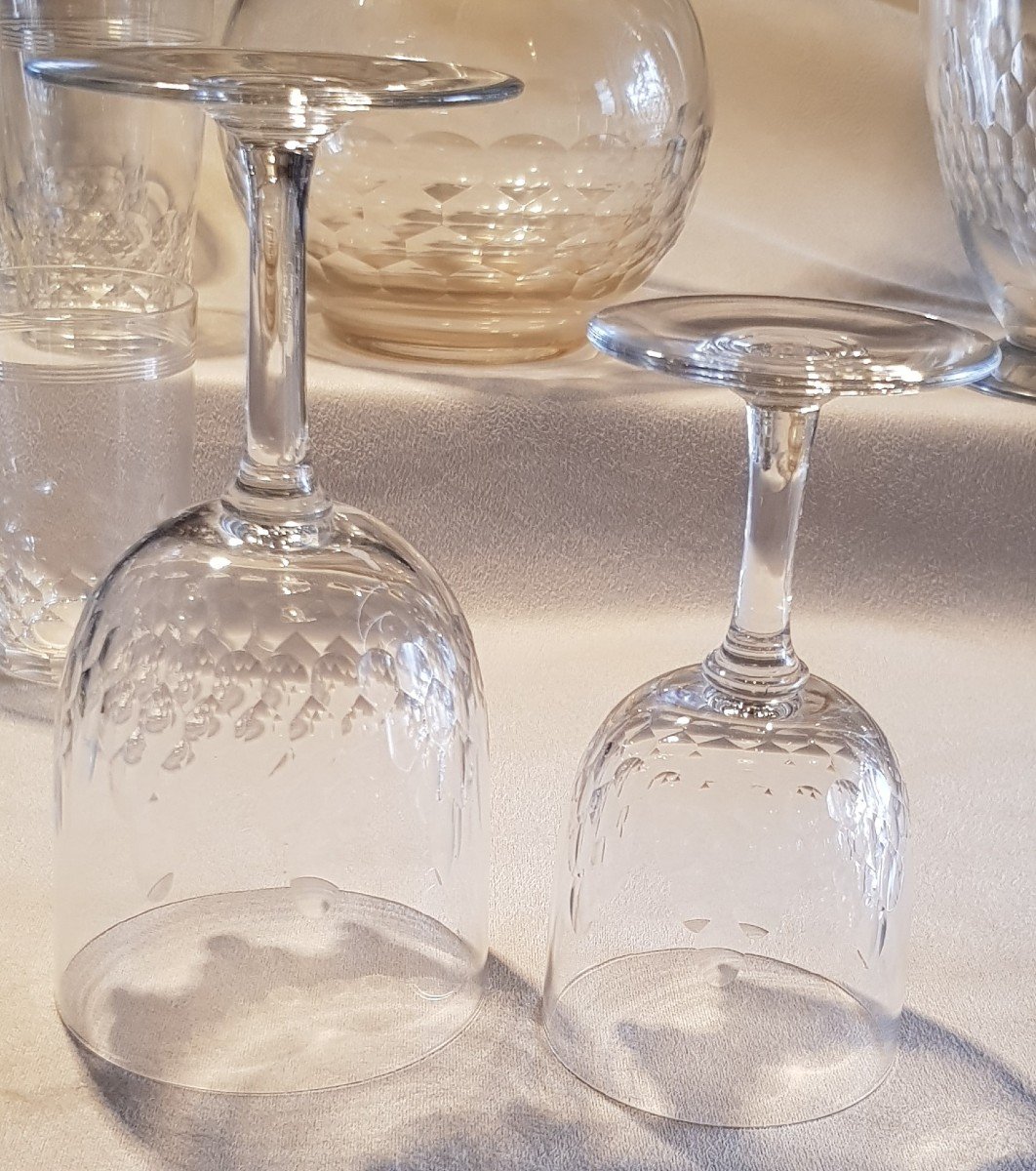 Lot Of 11 Antique Baccarat Crystal Glasses, Richelieu Model-photo-1