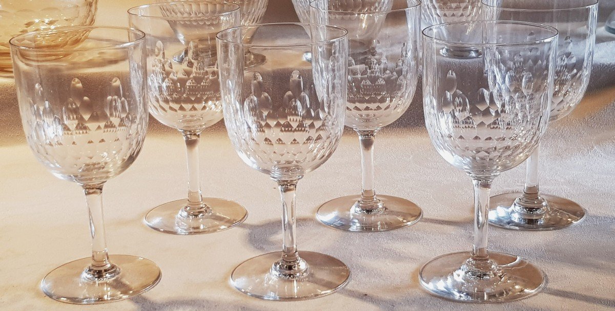 Lot Of 11 Antique Baccarat Crystal Glasses, Richelieu Model-photo-6