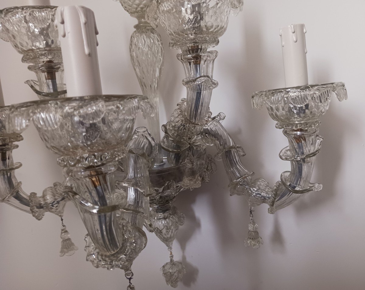 Pair Of Old Murano Blown Glass Wall Lights Mod. Ca'rezzonico-photo-2