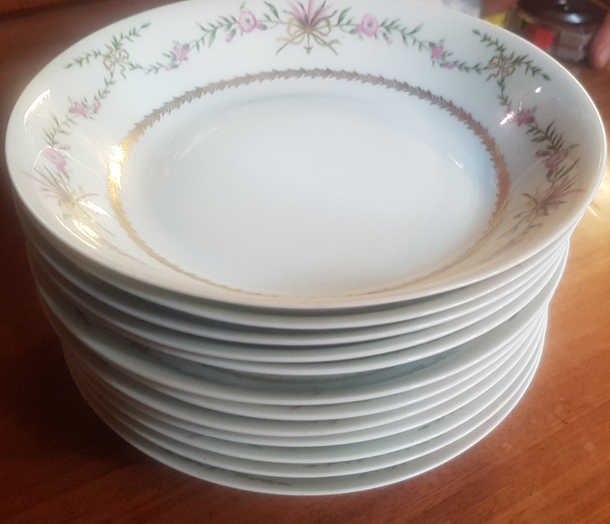 Plate Service 74 Pieces Limoges Raynaud Porcelain Model Old Venice-photo-4