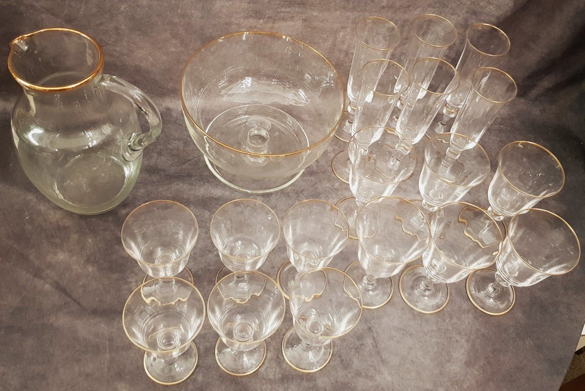 Ancien Service Verres Pour 6 Personnes En Cristal Liseret Or-photo-2