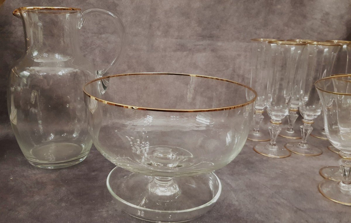 Ancien Service Verres Pour 6 Personnes En Cristal Liseret Or-photo-3