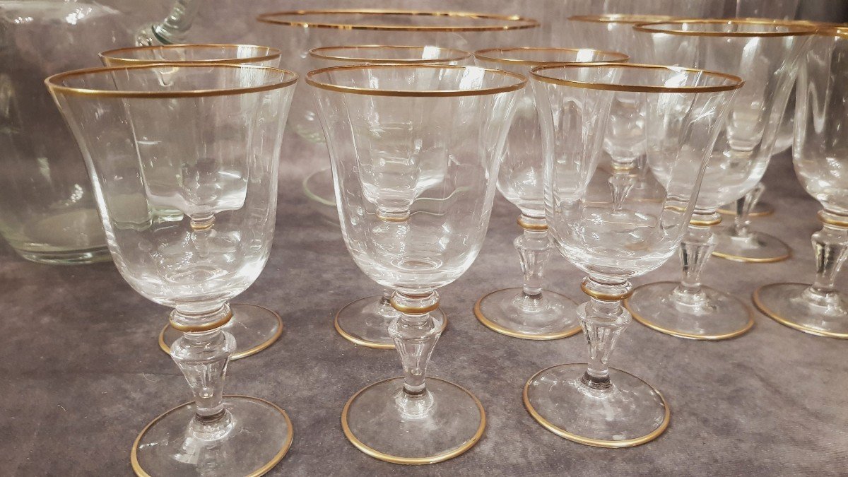 Ancien Service Verres Pour 6 Personnes En Cristal Liseret Or-photo-1