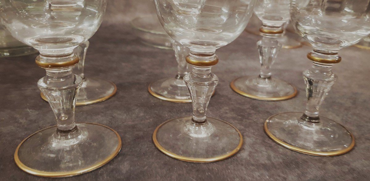 Ancien Service Verres Pour 6 Personnes En Cristal Liseret Or-photo-2