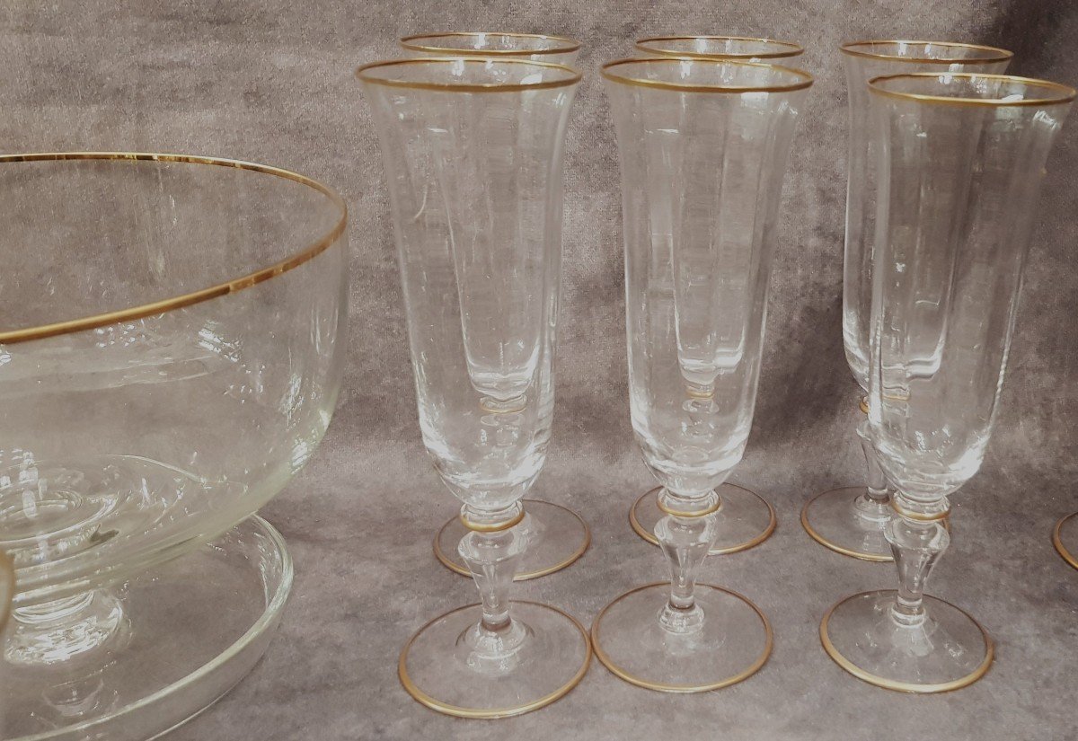 Ancien Service Verres Pour 6 Personnes En Cristal Liseret Or-photo-3