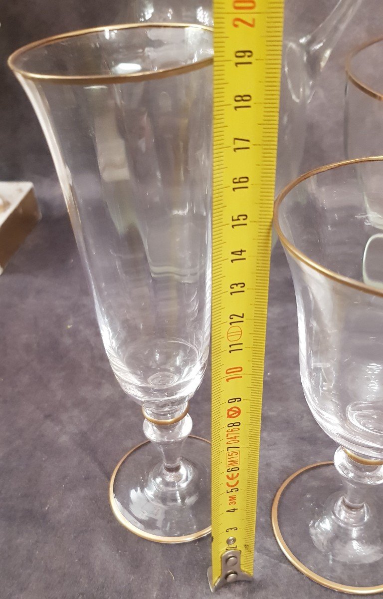 Ancien Service Verres Pour 6 Personnes En Cristal Liseret Or-photo-6