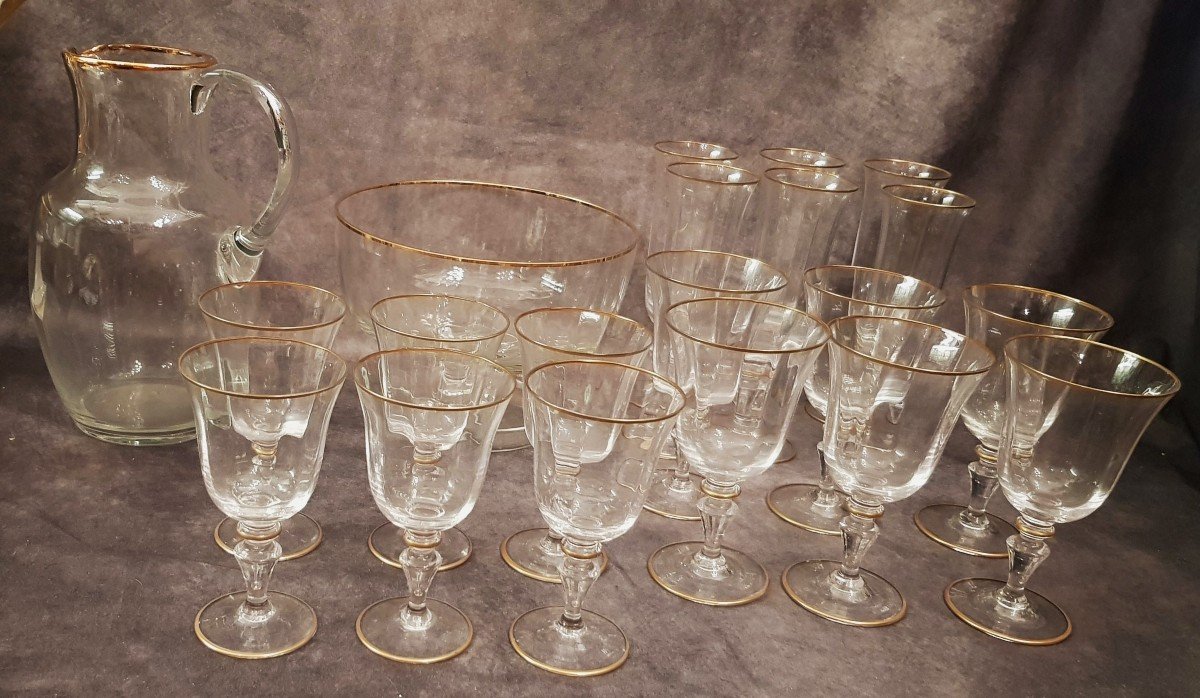 Ancien Service Verres Pour 6 Personnes En Cristal Liseret Or