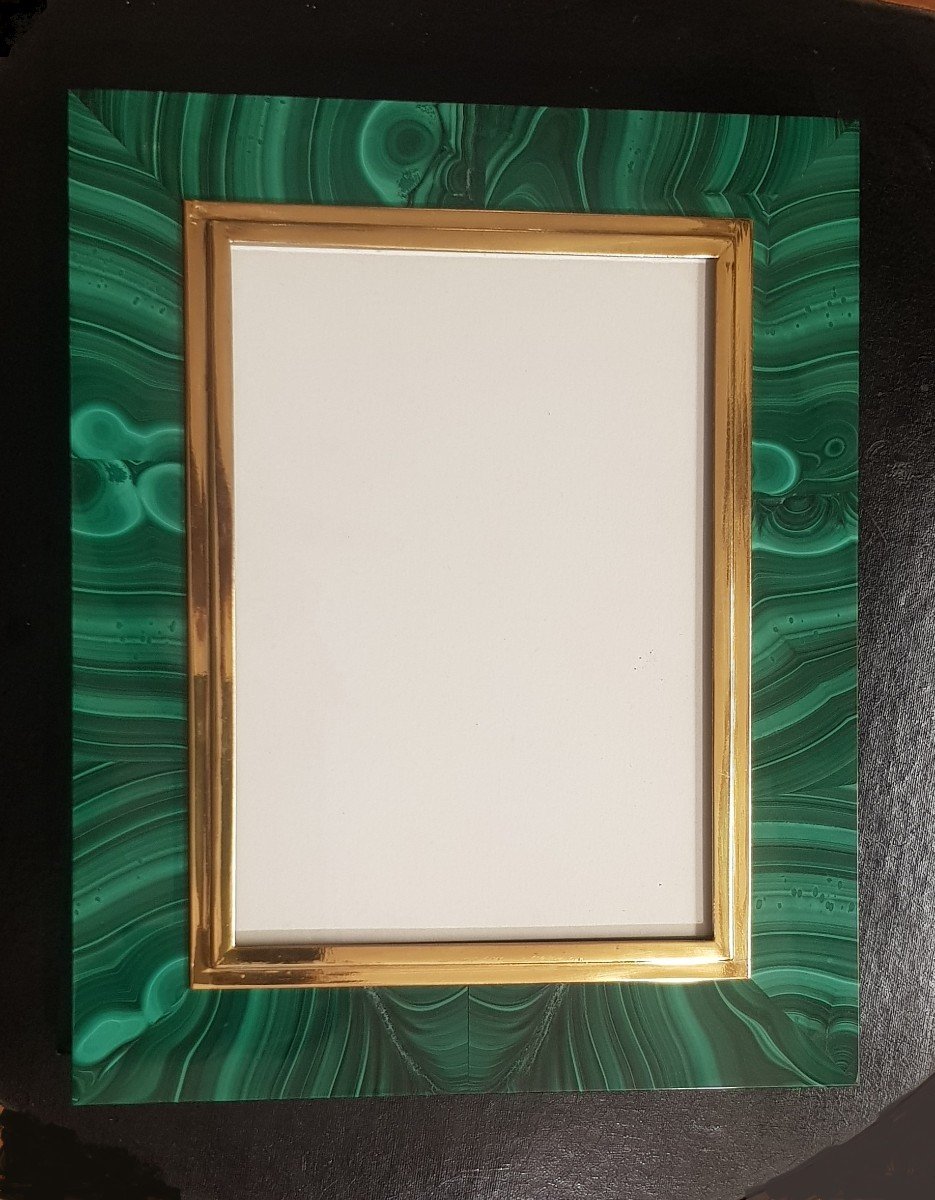 Ancien Cadre Photo  En Malachite Et Argent Vermeil-photo-2