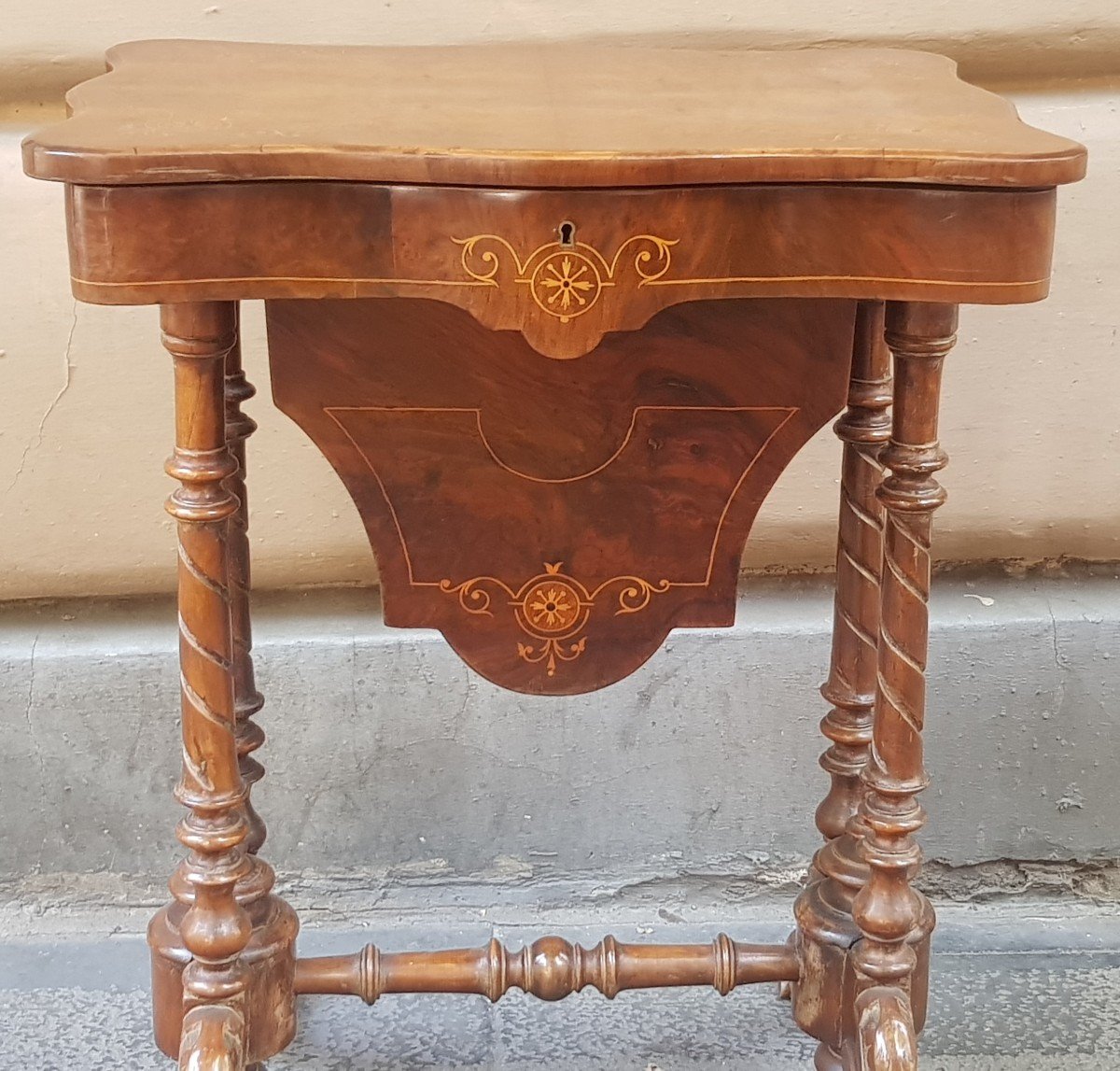 Old Work Table In Marquetry Walnut-photo-2