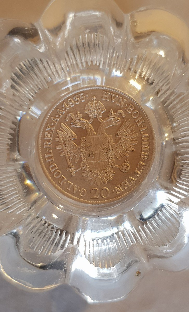 Old Biedermeier Glass With Thaler Coin Inclusion -20 Kreuzer 1835