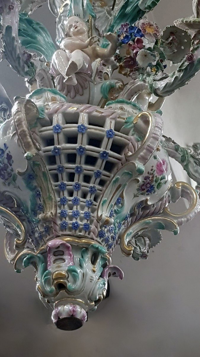 Old Dresden Porcelain Chandelier In 18th Century Style-photo-2