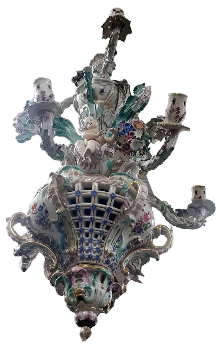 Old Dresden Porcelain Chandelier In 18th Century Style-photo-2