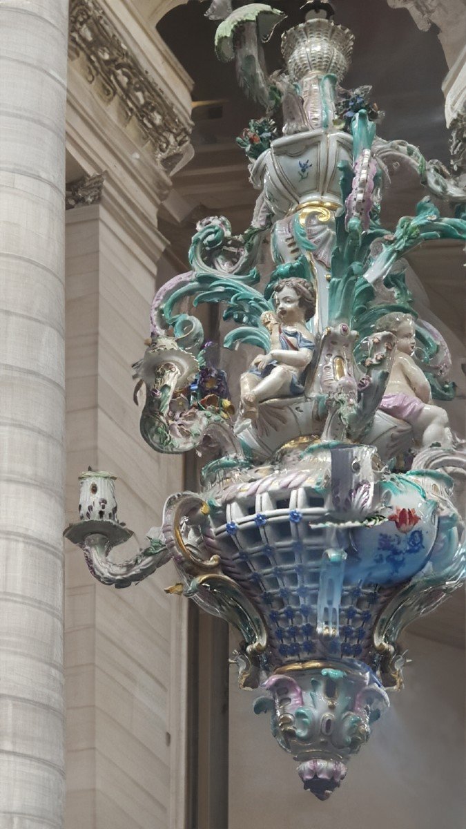 Old Dresden Porcelain Chandelier In 18th Century Style