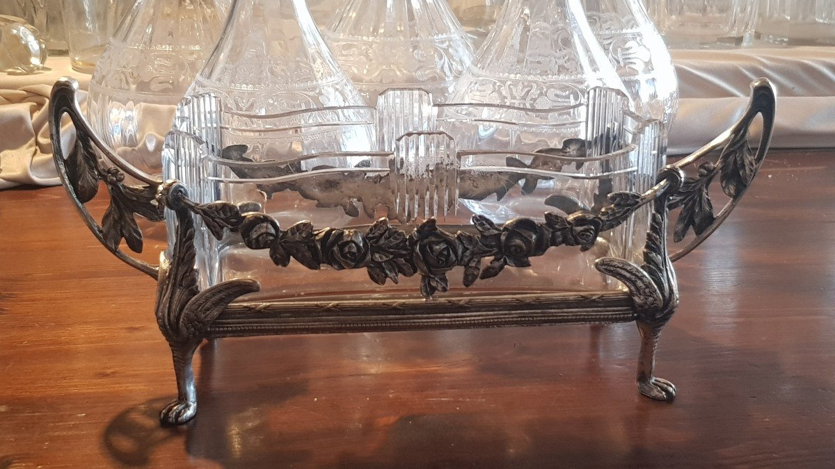 Small Art Nouveau Planter In Crystal And Silver Metal