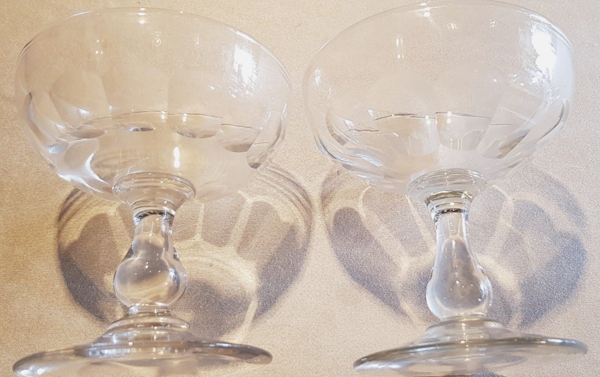 Series Of 8 Antique Champagne Glasses In Cut Crystal-photo-4