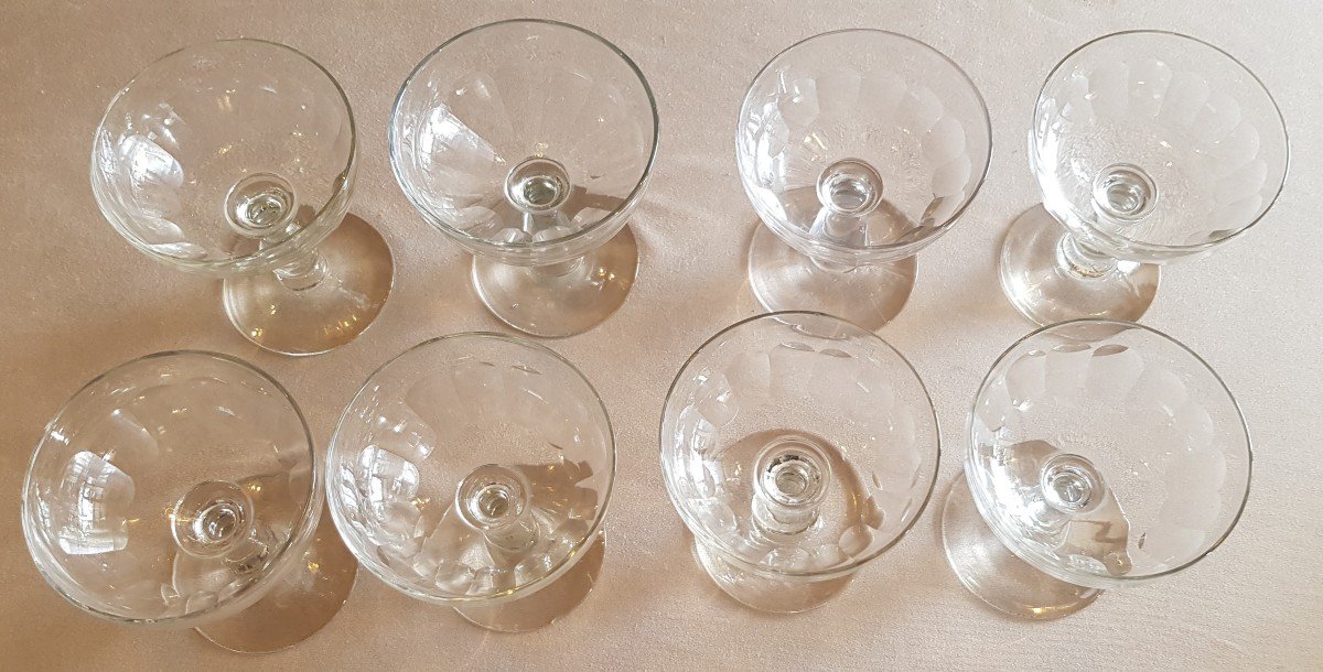 Series Of 8 Antique Champagne Glasses In Cut Crystal-photo-1