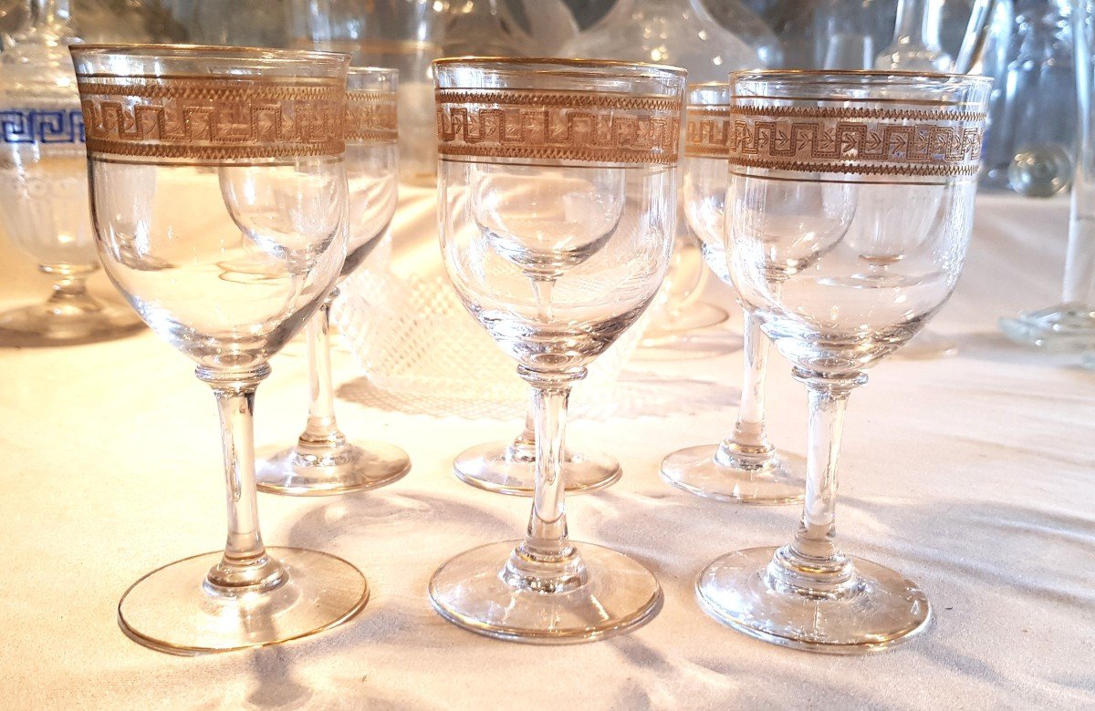 Serie De Six Verres  à vin En Cristal Anciens Frise En Or-photo-1