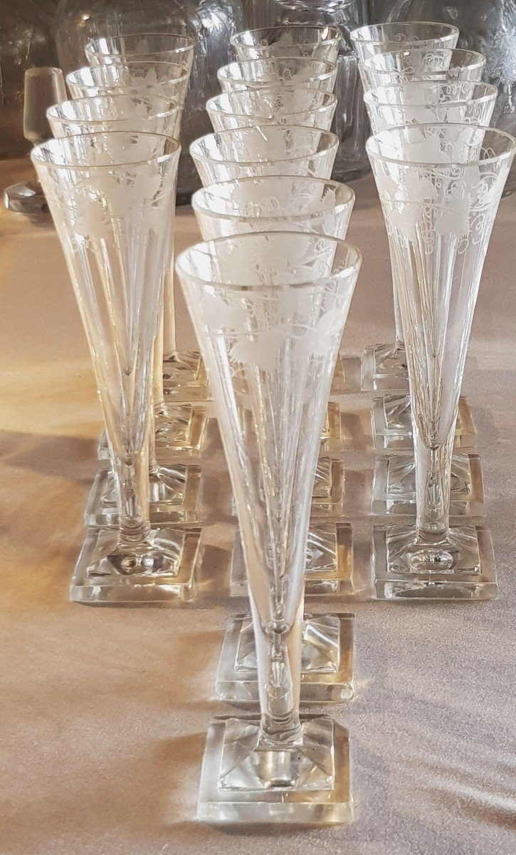  Series Of 14 Antique Crystal Flutes From The Empire Period