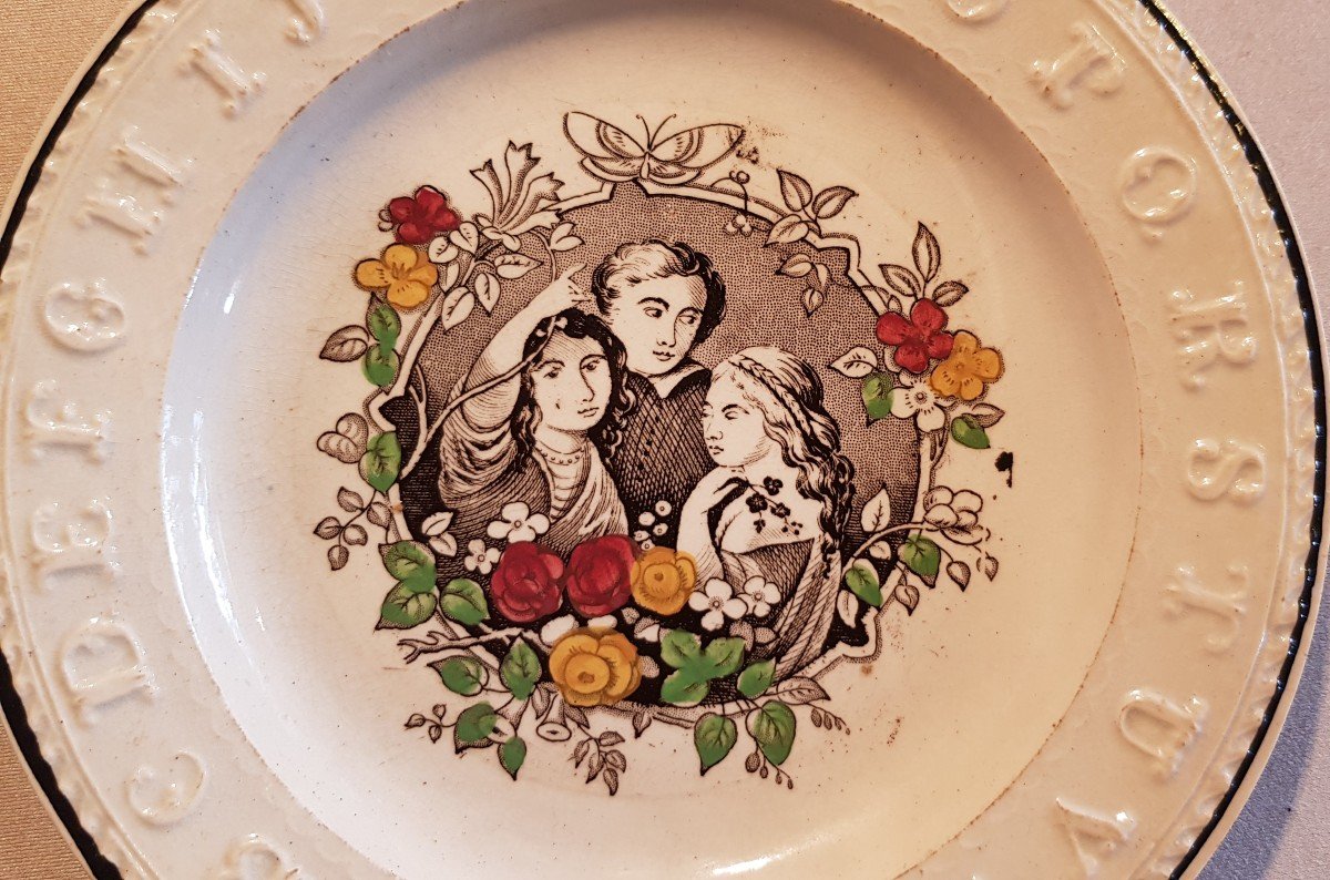 Old Staffordshire Children's Alphabet Plate 19th Century-photo-2