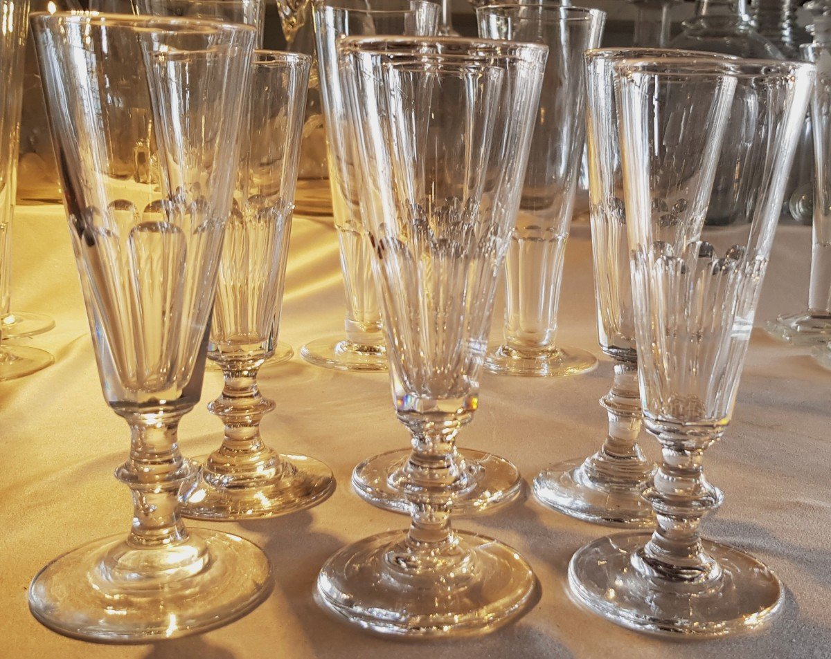 Series Of 6 Antique Crystal Flutes Model Caton-photo-2